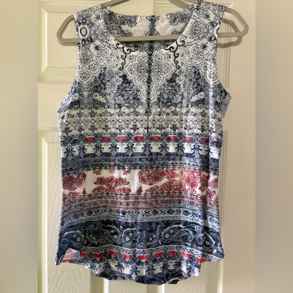 Patterned Sleeveless Top - Blue and Red